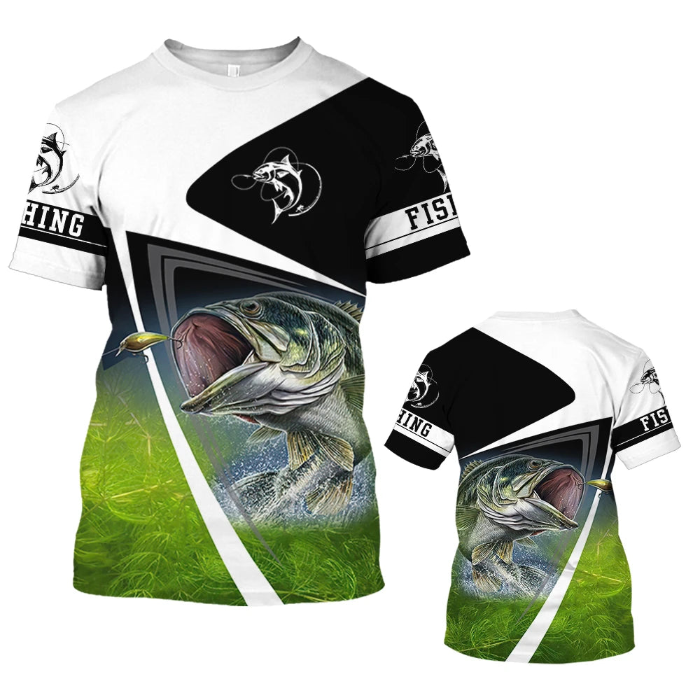 New Fishing T-Shirt Men Tshirt Fish Graphic Clothing O-Collar Oversized Tops Outdoor Sport Apparel Summer for Male Tee Shirts