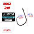 Hirisi 50pcs Barbless Fishing Hooks PTFE Coated High Carbon Steel Hook 8002 Freshwater Fishing Supplies