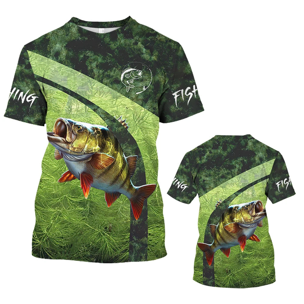 New Fishing T-Shirt Men Tshirt Fish Graphic Clothing O-Collar Oversized Tops Outdoor Sport Apparel Summer for Male Tee Shirts