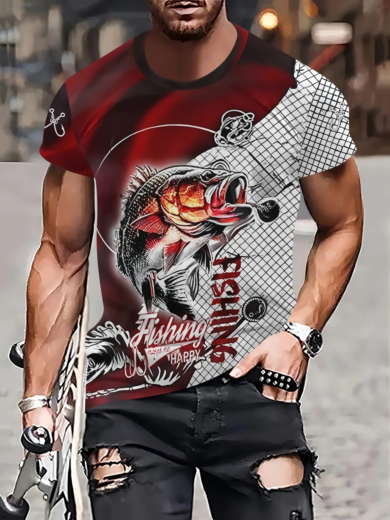New Fishing T-Shirt Men Tshirt Fish Graphic Clothing O-Collar Oversized Tops Outdoor Sport Apparel Summer for Male Tee Shirts