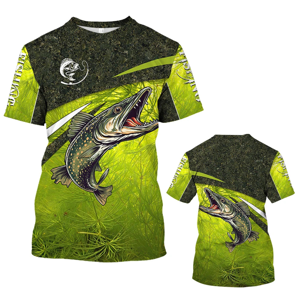 New Fishing T-Shirt Men Tshirt Fish Graphic Clothing O-Collar Oversized Tops Outdoor Sport Apparel Summer for Male Tee Shirts