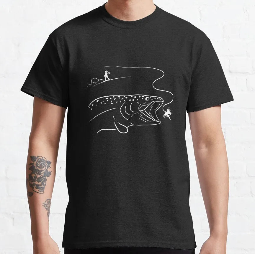 Men's Fly Fishing Trout Graphic T-Shirt — Short Sleeve Cotton