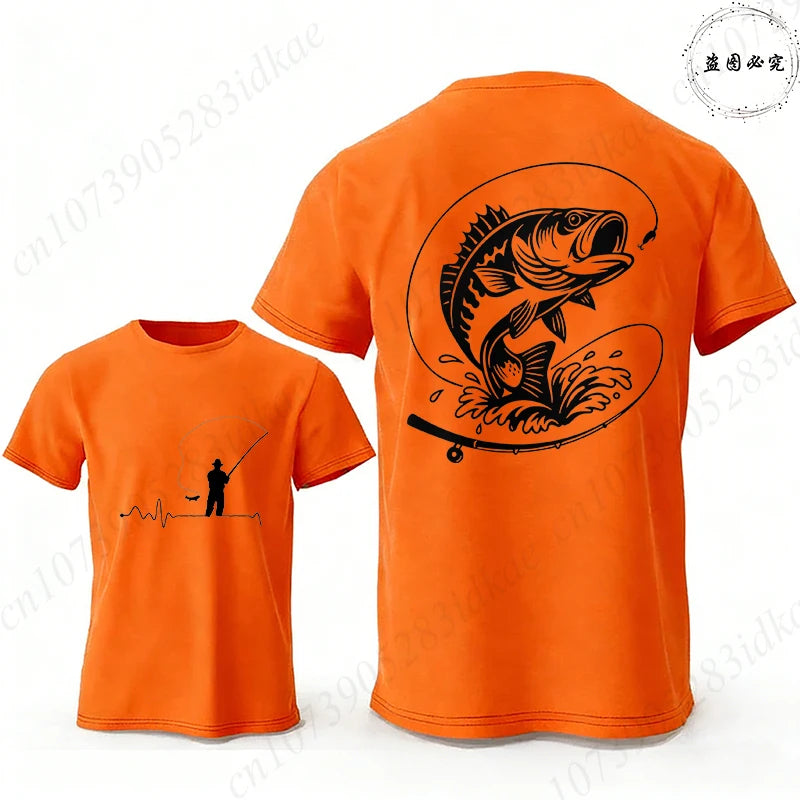 Fishing Lover T-Shirts for Men Fisherman Heartbeat Bass Fish Print Graphic Tops Casual Short Sleeve Tees Oversized Male Clothing
