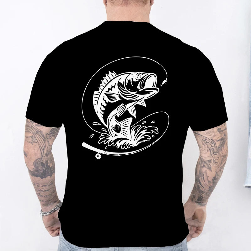 Fishing Lover T-Shirts for Men Fisherman Heartbeat Bass Fish Print Graphic Tops Casual Short Sleeve Tees Oversized Male Clothing