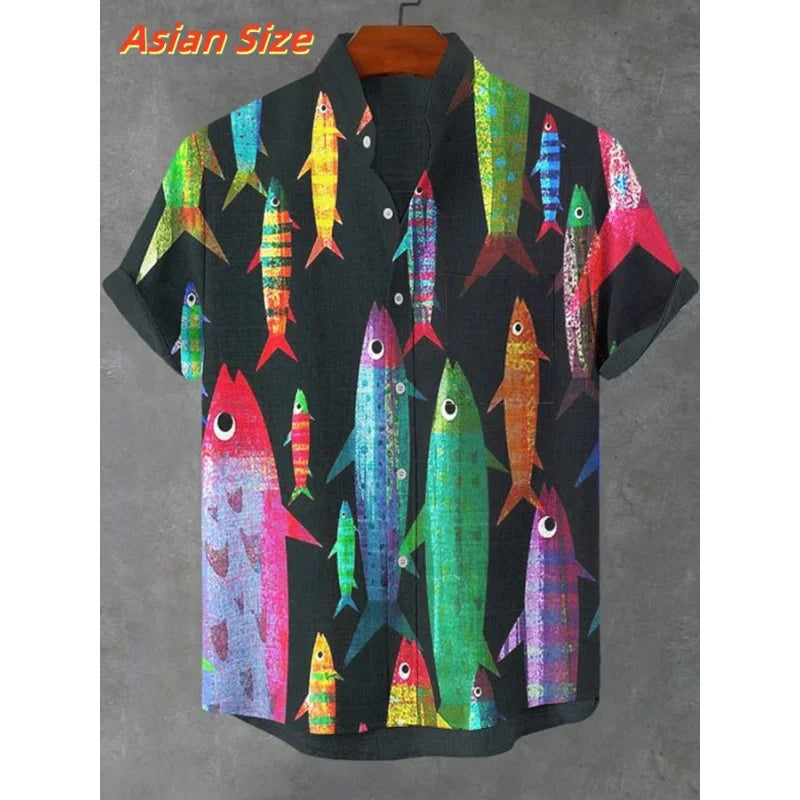 Men's Fish Pattern Hawaiian Shirt — 3D Marine Life Print