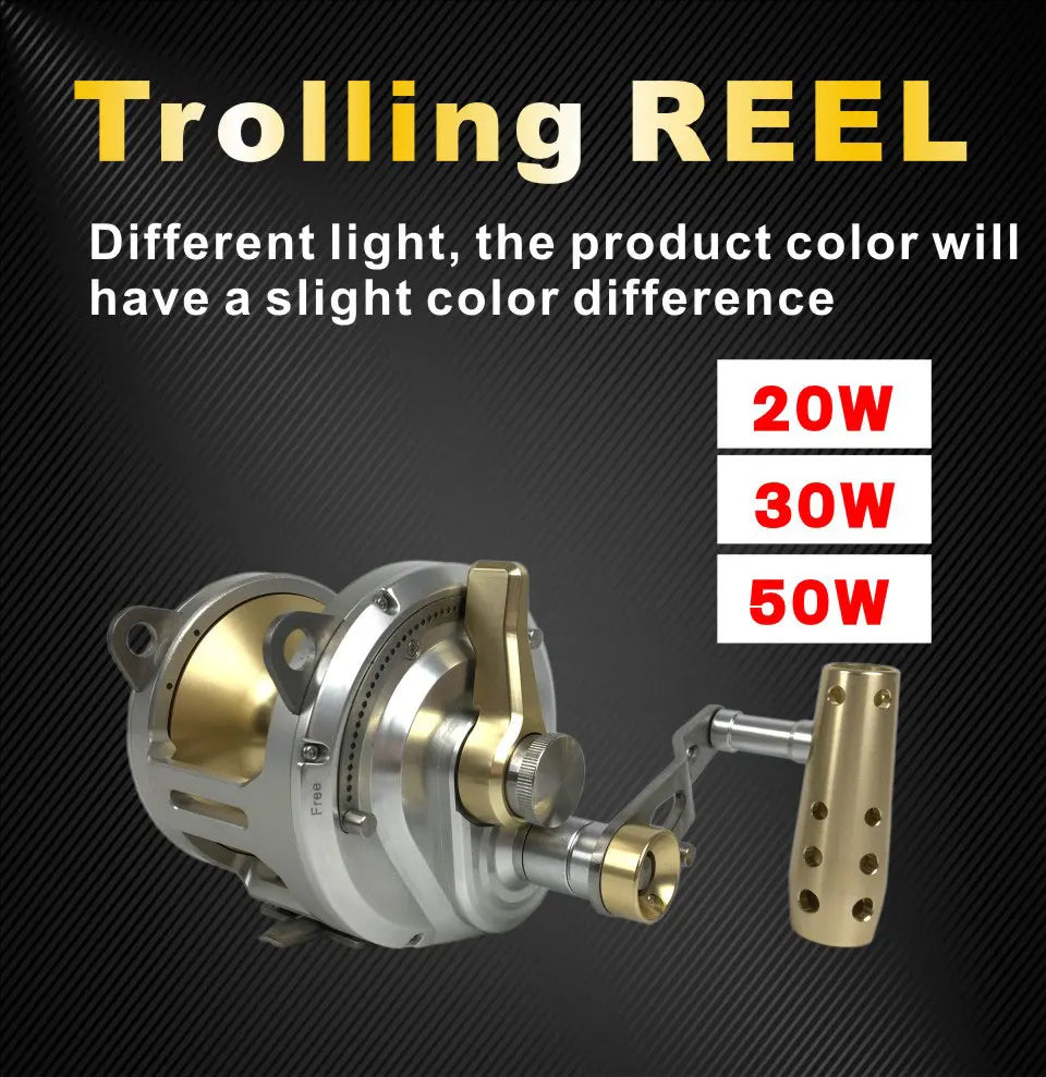 Heavy Duty Saltwater Fishing Trolling Reel Deep Sea 2 Speed Conventional Reel Metal 50W Boat Big Game Reels