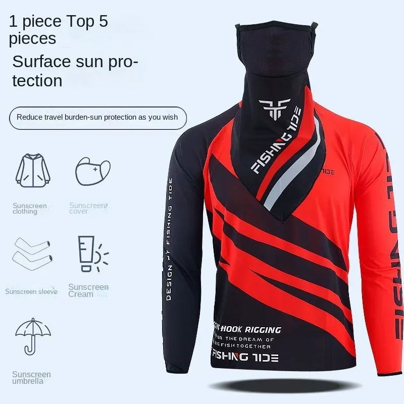 Quick Drying Breathable Long Sleeve Fishing Suit, Sun Protection, Shirt and Pants, Scarf, Outdoor, New, 3Pcs Set