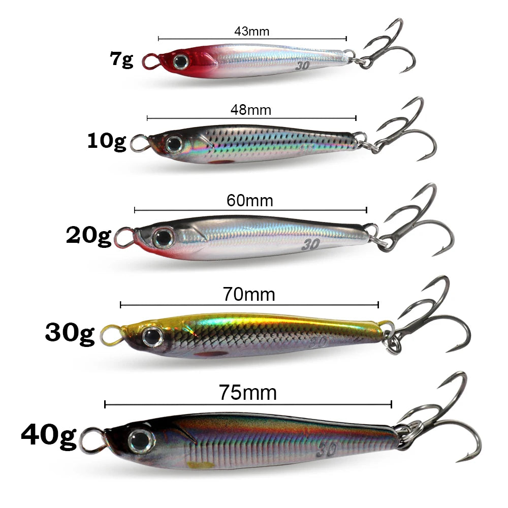 Metal Jig Lure Kit 7g 10g 20g 30g 40g Spoon Sinking Pencil VIB Fishing Tackle Teflon Hook Pesca Gear Swimbait 1-2Pcs Baits
