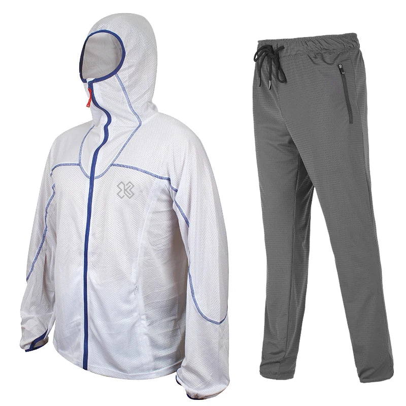 Men's Bamboo Charcoal Sun Protection Fishing Suit, Lightweight, Quick Drying, Breathable Fishing Clothes Set, Large Size, Summer