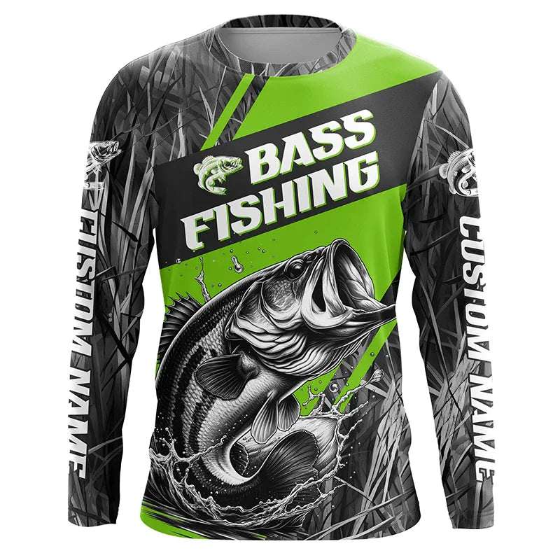 Bass Fishing Shirts Tops Camping Outdoor Sports Long Sleeve T Professional Fishing Competition Graphic T Shirts Men's Gifts