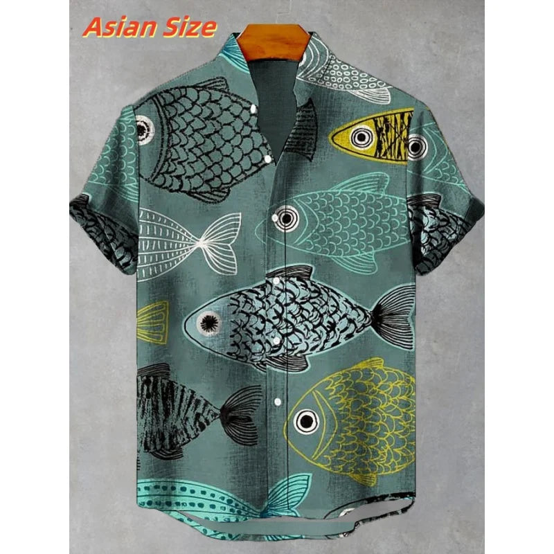 Men's Fish Pattern Hawaiian Shirt — 3D Marine Life Print